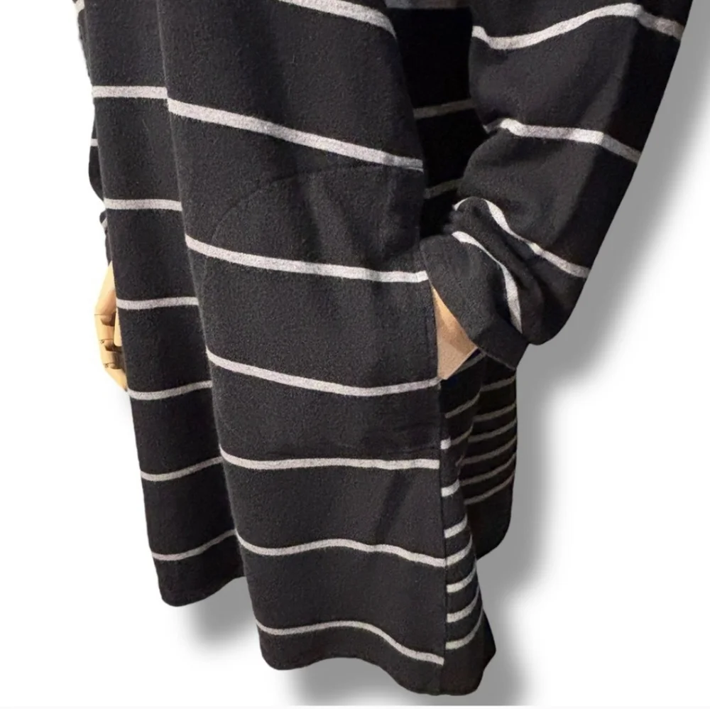 J. JILL Brushed French Terry Crew Neck Dress Black with Grey Stripes